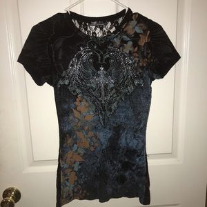 Mesh and Sequin Short Sleeve Shirt from Buckle